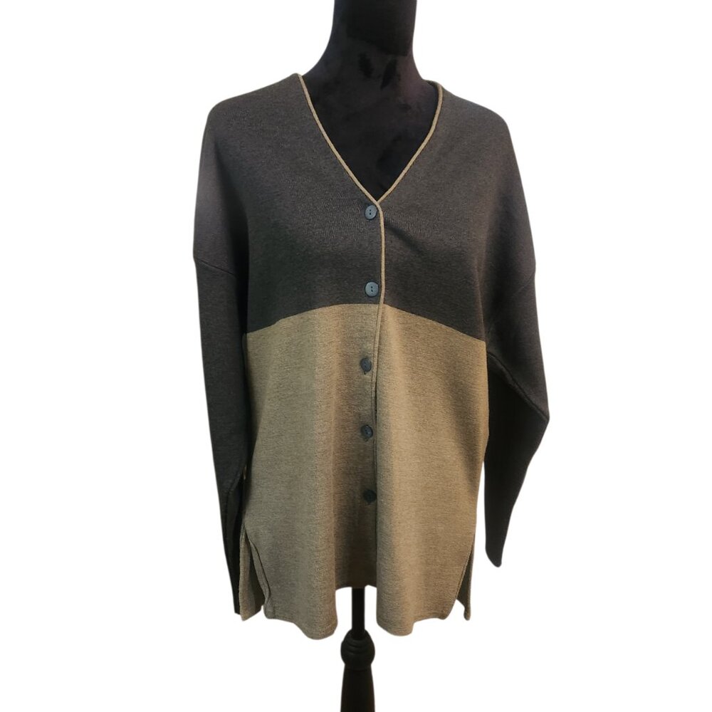 Casual Corner Vintage 2 Tone Charcoal & Light Gray Cardigan Size L